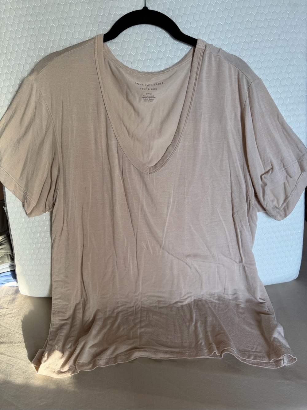American Eagle Outfitters Soft & Sexy V-Neck Tee in Light Taupe